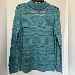 Soho NY & Co Teal V-Neck Knit Women's Sweater w Peep hole